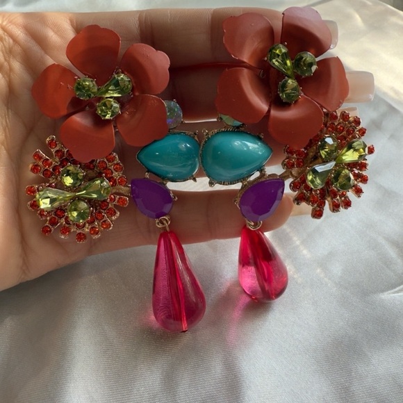 New! Anthropologie Colorful Floral Statement Earrings - Picture 6 of 10